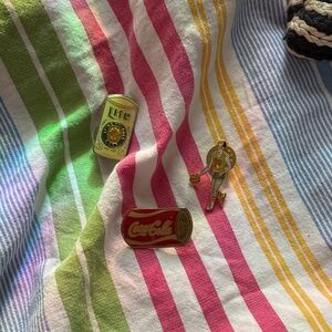 Vintage Enamel Pin Set with Coca-Cola, Basketball Player and Lite Designs